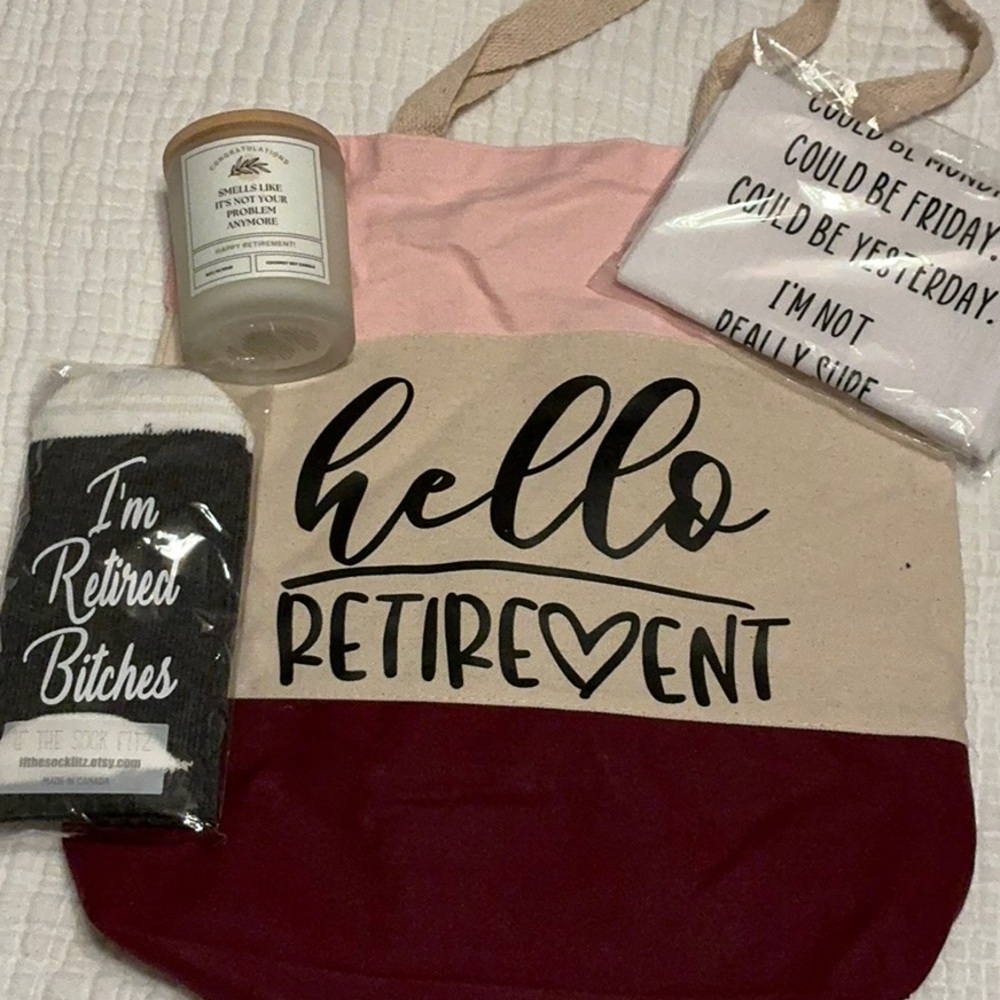 Retirement gift bundle $70 from various Etsy